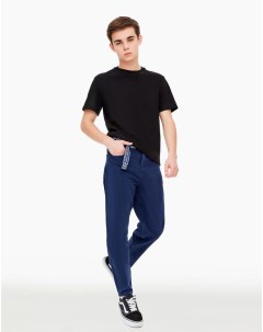 Тёмно синие джинсы Slim с поясом на фастексе для мальчика Gloria jeans
