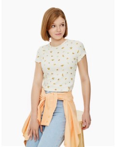 Молочная футболка Fitted в рубчик с цветочным принтом для девочки Gloria jeans