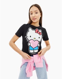 Чёрная футболка с принтом Hello Kitty для девочки Gloria jeans