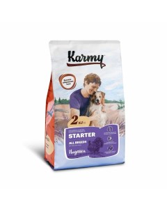 Starter полнорационный сухой корм для щенков с момента отъема до 4 месяцев беременных и кормящик сук Karmy