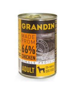 Adult Влажный корм консервы для взрослых собак всех пород с курицей и льняным маслом 400 гр Grandin