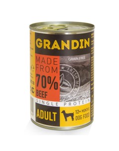 Adult Влажный корм консервы для взрослых собак всех пород с говядиной и льняным маслом 400 гр Grandin