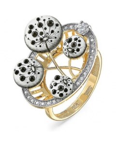 Кольцо Цветы с эмалью и бриллиантами из жёлтого золота Kabarovsky