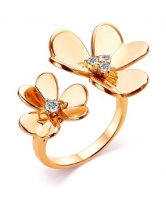 Кольцо Цветы с 4 бриллиантами из красного золота Костромская ювелирная фабрика "алькор"