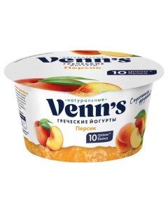 Йогурт Греческий обезжиренный с персиком 0 1 БЗМЖ 130 г Venn`s