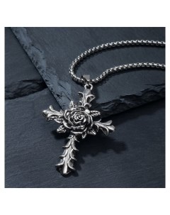 Кулон Роза в кресте розенкрейцерский орден цвет чернёное серебро 70см Nnb
