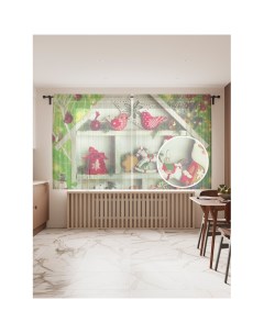 Фототюль Дом для украшений 2 полотна со шторной лентой 50 крючков 145x180 см Joyarty