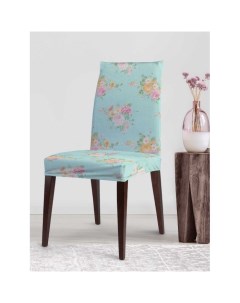 Декоративный велюровый чехол на стул со спинкой Светлые цветочные букеты Joyarty
