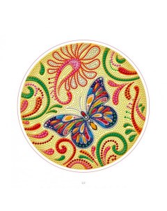 Круглая алмазная мозаика Яркая бабочка 24 см 15 цветов Рыжий кот