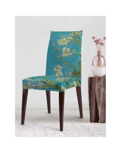 Декоративный велюровый чехол на стул со спинкой Ветви с миндальным цветком Joyarty