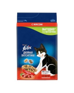 Сухой корм Двойная Вкуснятина для взрослых кошек с мясом Пакет 3 кг Felix