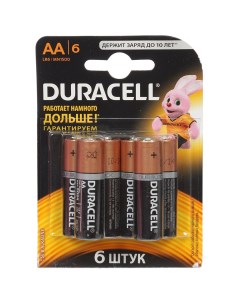 Батарейка АА LR06 LR6 Alkaline Basic алкалиновая 1 5 В блистер 6 шт 7519 Duracell