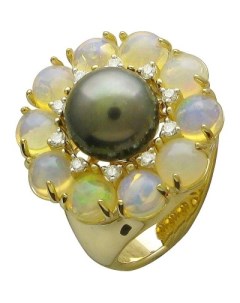 Кольцо с россыпью цветных и драгоценных камней из жёлтого золота Эстет