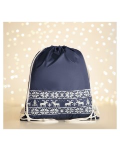 Мешок рюкзак новогодний на шнурке цвет синий Nnb
