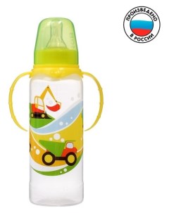 Бутылочка для кормления Транспорт детская классическая с ручками 250 мл от 0 мес цвет жёлтый Mumbaby