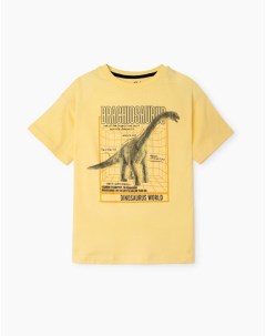 Светло жёлтая футболка oversize с динозавром для мальчика Gloria jeans