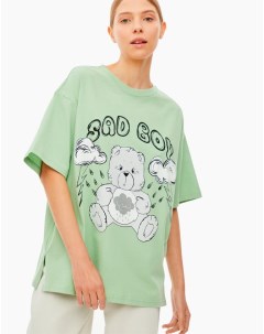 Светло зелёная футболка superoversize с принтом Sad boy Gloria jeans