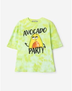Зелёная футболка superoversize с принтом Avocado party для девочки Gloria jeans