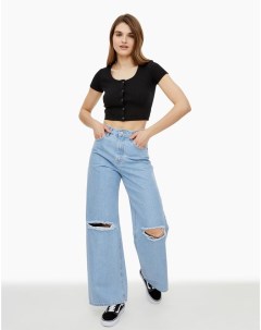 Широкие джинсы Wide Leg с дырками женские Gloria jeans