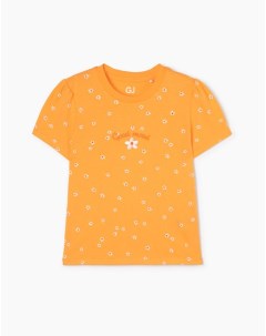 Оранжевая футболка с цветочным принтом для девочки Gloria jeans