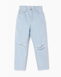 Джинсы Slim Tapered с высокой талией и дырами для девочки Gloria jeans