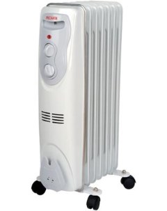 Масляный радиатор ОМ 7Н 1500 Вт термостат вентилятор обогрев колеса для перемещения белый Ресанта