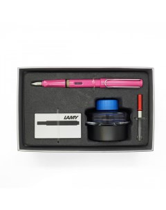 Набор ручка перьевая Safari F корпус розовый картридж черный чернила син конвертер Lamy