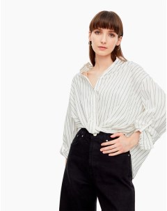 Молочная полосатая рубашка oversize с драпировкой женская Gloria jeans