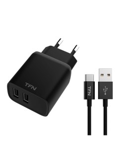 Сетевое зарядное устройство с кабелем TFN Rapid 2xUSB 2 4A кабель USB C Black Rapid 2xUSB 2 4A кабел Tfn