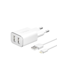 Сетевое зарядное устройство Deppa 2xUSB кабель Lightning MFI белый 2xUSB кабель Lightning MFI белый