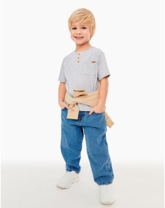 Серая футболка с вырезом хенли и карманом для мальчика Gloria jeans
