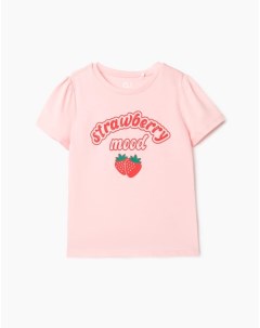 Розовая футболка с клубникой для девочки Gloria jeans
