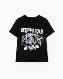 Чёрная футболка с принтом Extreme road для мальчика Gloria jeans