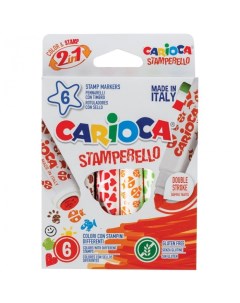 Фломастеры штампы двусторонние Stamp Markers 6 цветов Carioca