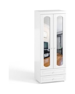 Шкаф для одежды Афина АФ 50 с зеркальными дверьми и ящиками белое дерево Олмеко