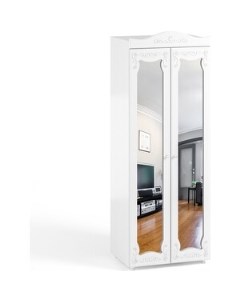 Шкаф для одежды Италия ИТ 48 с зеркальными дверьми белое дерево Олмеко