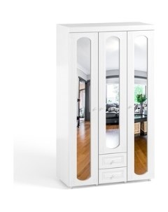 Шкаф трехдверный Афина АФ 58 с зеркальными дверьми и ящиками белое дерево Олмеко