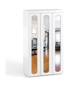 Шкаф трехдверный Афина АФ 55 с зеркальными дверьми белое дерево Олмеко