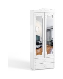 Шкаф для белья Италия ИТ 45 с зеркальными дверьми и ящиками белое дерево Олмеко