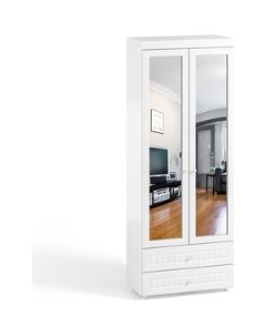 Шкаф для белья Монако МН 45 с зеркальными дверьми и ящиками белое дерево Олмеко