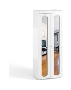 Шкаф для одежды Афина АФ 48 с зеркальными дверьми белое дерево Олмеко