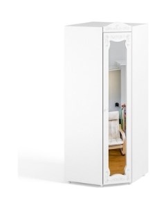 Шкаф угловой Италия ИТ 68 с зеркальной дверью белое дерево Олмеко