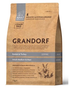 Сухой корм для собак Rabbit Turkey для средних и крупных пород 3 кг Grandorf
