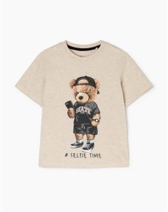 Бежевая футболка Standard с медвежонком для мальчика Gloria jeans