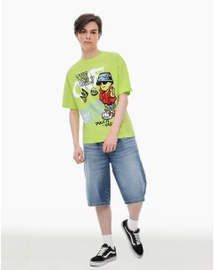 Зелёная футболка oversize с принтом для мальчика Gloria jeans