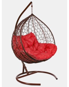 Подвесное кресло двухместное double цвет плетения коричневый подушка красный каркас коричневый корич Ecodesign