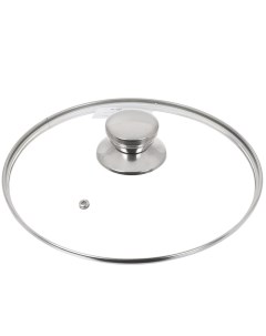 Крышка для посуды стекло 24 см металлический обод кнопка нержавеющая сталь Д5724 Daniks