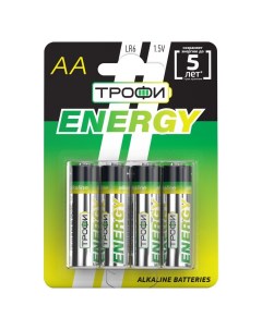 Батарейка АА LR06 LR6 Energy Alkaline алкалиновая 1 5 В блистер 4 шт Б0017046 Трофи