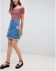 Джинсовая юбка с цветочной вышивкой Influence