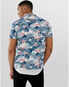 Рубашка с отложным воротником короткими рукавами и тропическим принтом фламинго Soul star